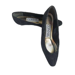 Connie Womens Shoes Heels Black Sparkly Textured 1.5" Heel Pointed Toe Size 7